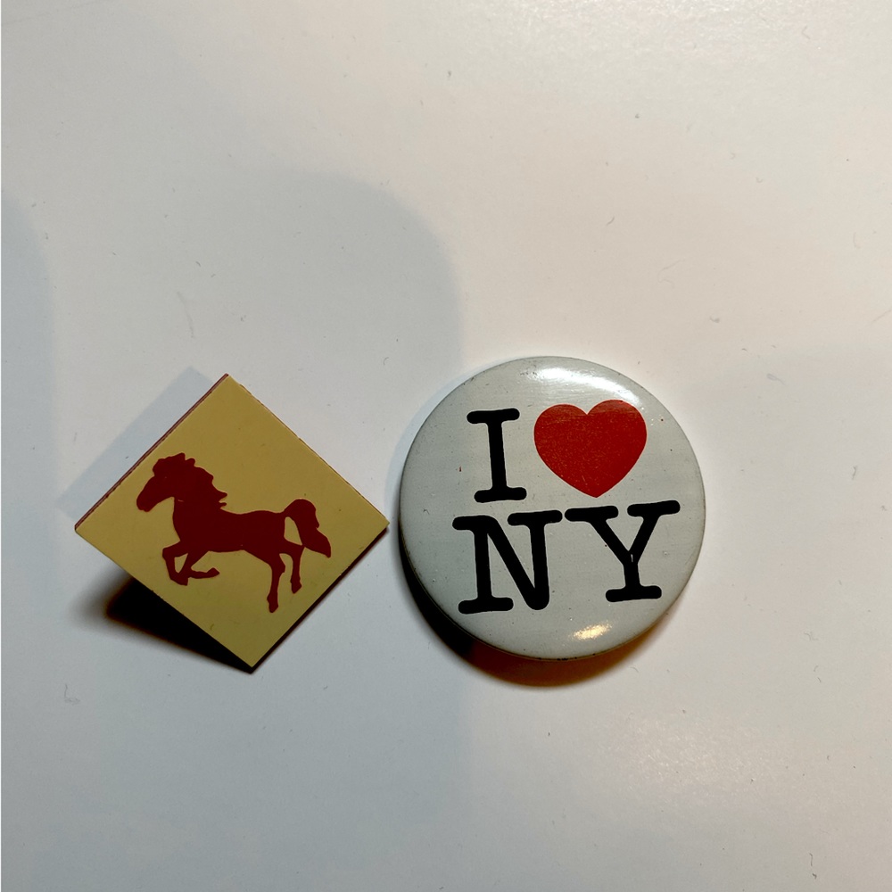 Vintage I Love NY and Ferrari Pins